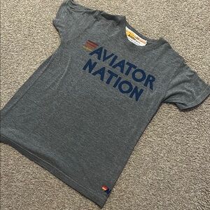 Aviator Nation Gray Short Sleeve Tee with Bold Chest Print